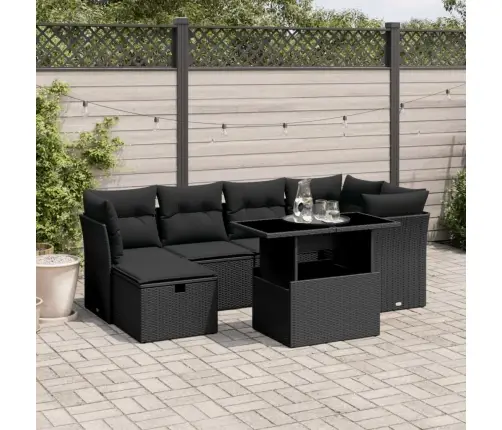 7-Daļīgs Dārza Dīvāna Komplekts Ar Matračiem, Melna Pe Vidaxl