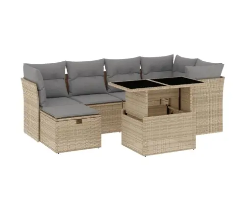 Sofos Komplektas Su Pagalvėlėmis, 7 Dalių, Smėlio, Poliratanas