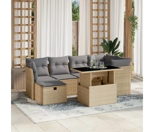 Sofos Komplektas Su Pagalvėlėmis, 7 Dalių, Smėlio, Poliratanas