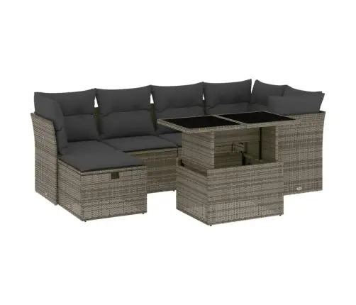 7-Daļīgs Dārza Dīvāna Komplekts, Matrači, Pelēka Pe Rotangpalma Vidaxl