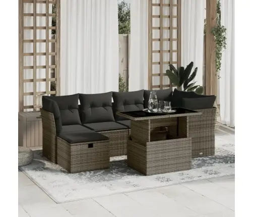 7-Daļīgs Dārza Dīvāna Komplekts, Matrači, Pelēka Pe Rotangpalma Vidaxl