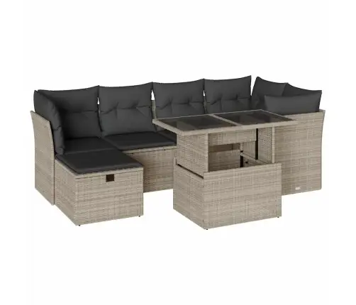 7-Osaline Aiamööblikomplekt Patjadega, Helehall, Polürotang