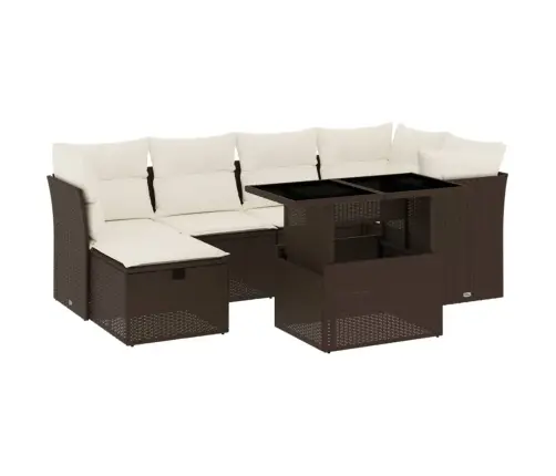 7-Daļīgs Dārza Dīvānu Komplekts, Matrači, Brūna Pe Rotangpalma Vidaxl