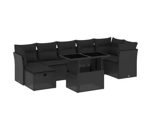 8-Daļīgs Dārza Dīvāna Komplekts, Matrači, Melna Pe Rotangpalma Vidaxl