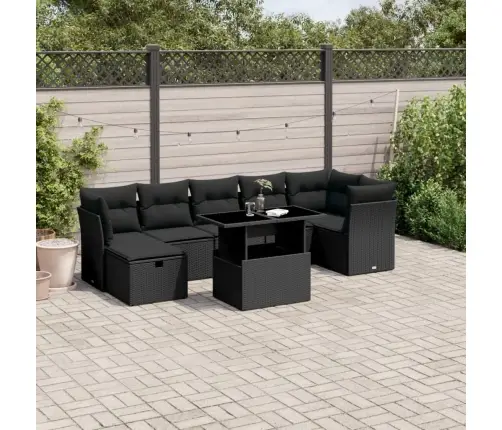 8-Daļīgs Dārza Dīvāna Komplekts, Matrači, Melna Pe Rotangpalma Vidaxl