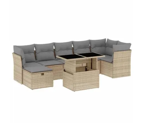 8-Daļīgs Dārza Dīvāna Komplekts, Matrači, Bēša Pe Rotangpalma Vidaxl