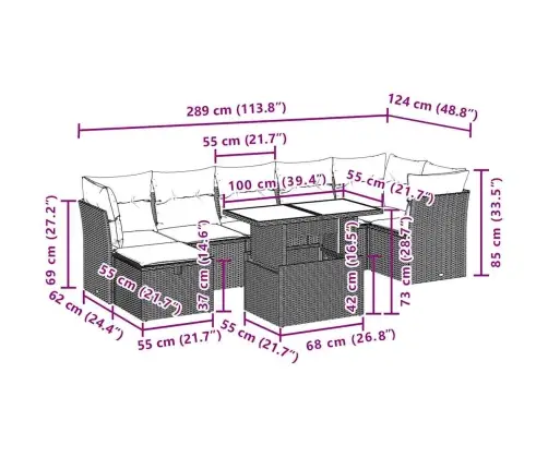 8-Daļīgs Dārza Dīvāna Komplekts, Matrači, Bēša Pe Rotangpalma Vidaxl
