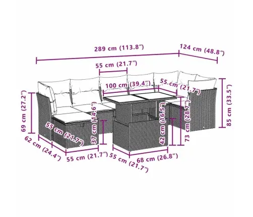 8-Daļīgs Dārza Dīvāna Komplekts,Matrači, Gaiši Pelēka Pe Pinums Vidaxl