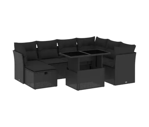 Sofos Komplektas Su Pagalvėlėmis, 8 Dalių, Juodas, Poliratanas