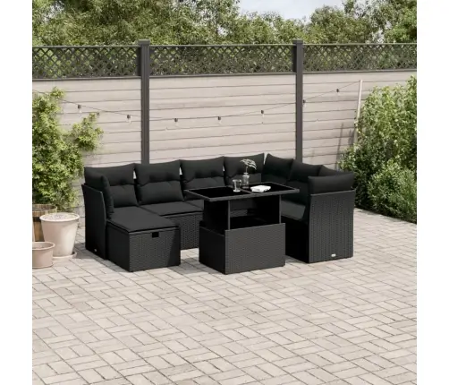 Sofos Komplektas Su Pagalvėlėmis, 8 Dalių, Juodas, Poliratanas