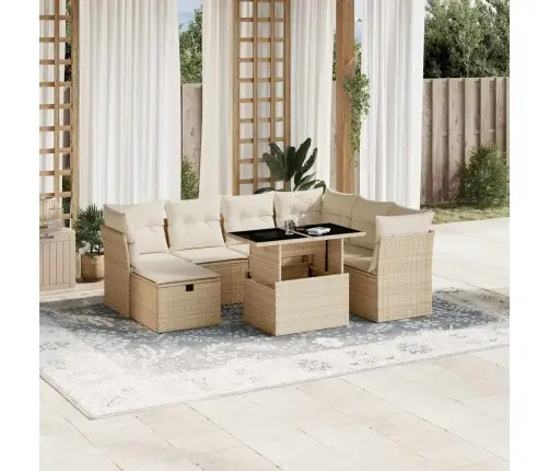 8-Daļīgs Dārza Dīvāna Komplekts, Matrači, Bēša Pe Rotangpalma Vidaxl 8-Daļīgs Dārza Dīvāna Komplekts, Matrači, Bēša Pe Rotangpalma Vidaxl