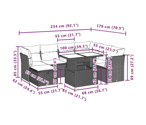 Sofos Komplektas Su Pagalvėlėmis, 8 Dalių, Smėlio, Poliratanas