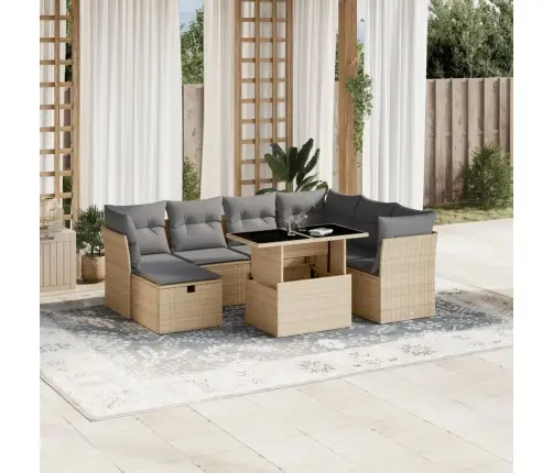 Sofos Komplektas Su Pagalvėlėmis, 8 Dalių, Smėlio, Poliratanas