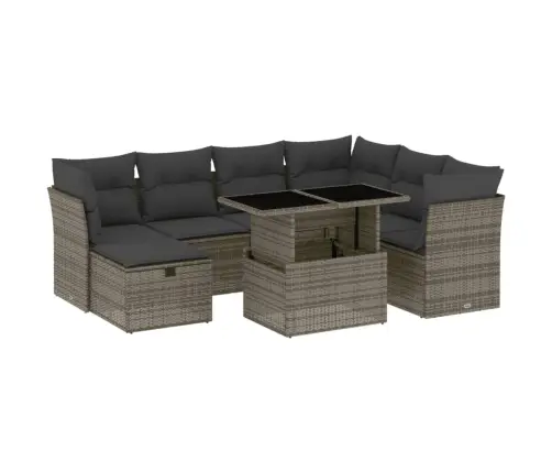 8-Daļīgs Dārza Dīvāna Komplekts Ar Matračiem, Pelēks Pe Pinums Vidaxl