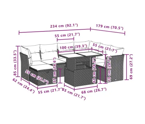 8-Daļīgs Dārza Dīvāna Komplekts Ar Matračiem, Pelēks Pe Pinums Vidaxl