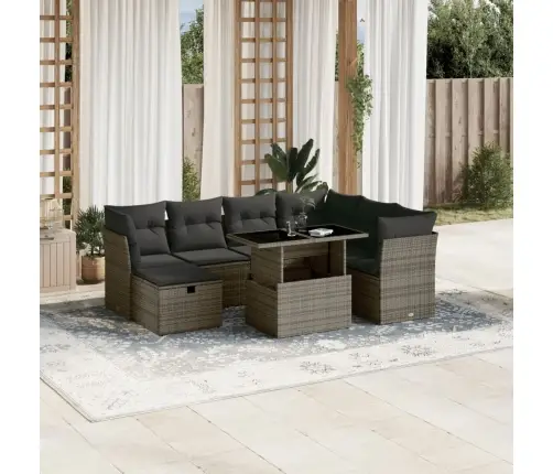 8-Daļīgs Dārza Dīvāna Komplekts Ar Matračiem, Pelēks Pe Pinums Vidaxl