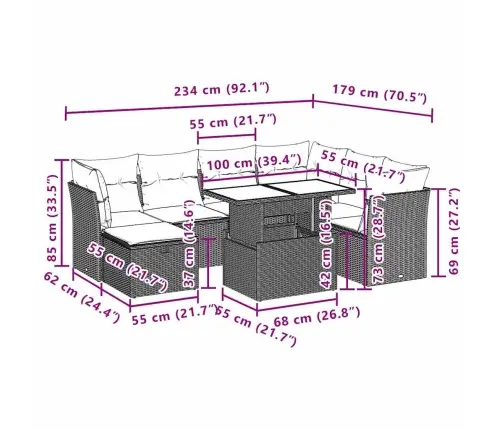 8-Daļīgs Dārza Dīvāna Komplekts,Matrači, Gaiši Pelēka Pe Pinums Vidaxl