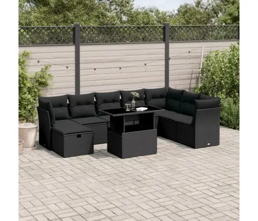 9-Daļīgs Dārza Dīvāna Komplekts, Matrači, Melna Pe Rotangpalma Vidaxl