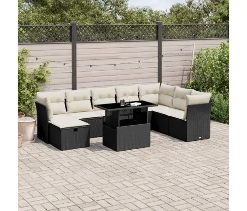 Sodo Komplektas Su Pagalvėlėmis, 9 Dalių, Juodas, Poliratanas