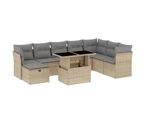 9-Daļīgs Dārza Dīvānu Komplekts, Matrači, Bēša Pe Rotangpalma Vidaxl