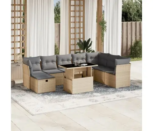 9-Daļīgs Dārza Dīvānu Komplekts, Matrači, Bēša Pe Rotangpalma Vidaxl