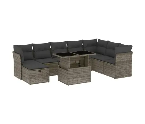 9-Daļīgs Dārza Dīvāna Komplekts Ar Matračiem, Pelēks Pe Pinums Vidaxl