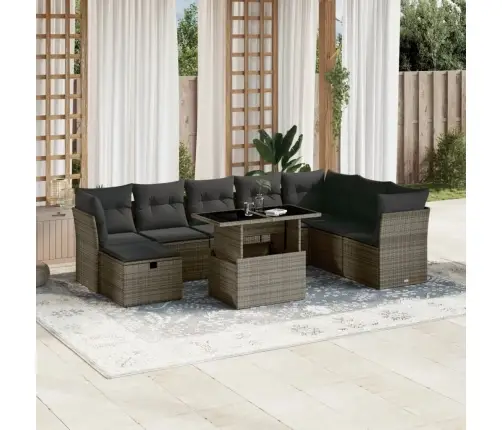 9-Daļīgs Dārza Dīvāna Komplekts Ar Matračiem, Pelēks Pe Pinums Vidaxl