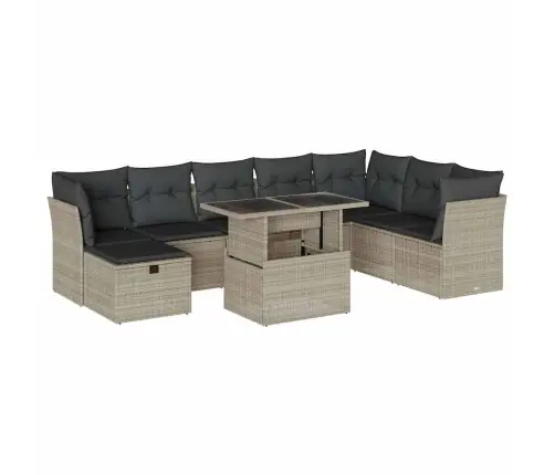 9-Daļīgs Dārza Dīvāna Komplekts,Matrači, Gaiši Pelēka Pe Pinums Vidaxl