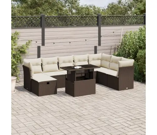 9-Daļīgs Dārza Dīvāna Komplekts, Matrači, Brūna Pe Rotangpalma Vidaxl