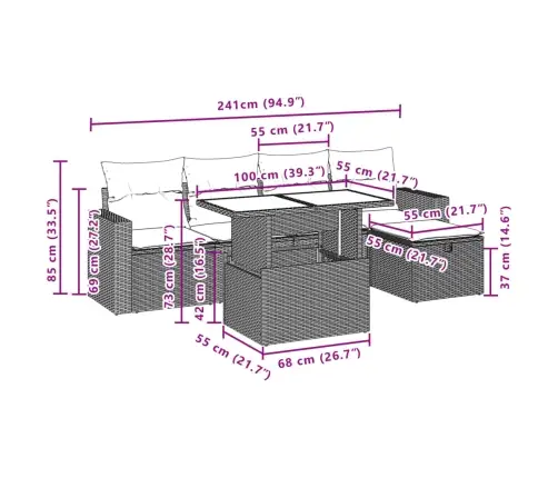 Sofos Komplektas Su Pagalvėlėmis, 6 Dalių, Juodas, Poliratanas