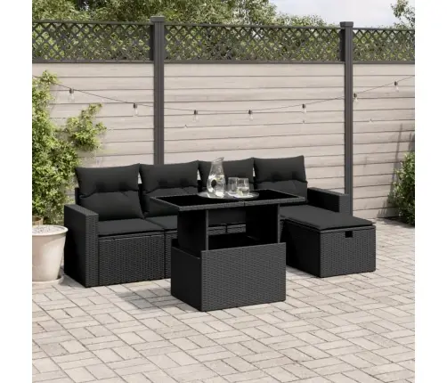 Sofos Komplektas Su Pagalvėlėmis, 6 Dalių, Juodas, Poliratanas