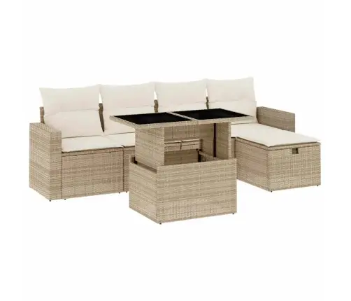 6-Daļīgs Dārza Dīvāna Komplekts, Matrači, Bēša Pe Rotangpalma Vidaxl