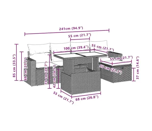 6-Daļīgs Dārza Dīvānu Komplekts,Matrači, Gaiši Pelēka Pe Pinums Vidaxl