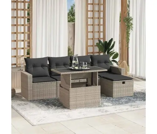 6-Daļīgs Dārza Dīvānu Komplekts,Matrači, Gaiši Pelēka Pe Pinums Vidaxl