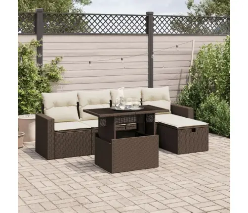 6-Daļīgs Dārza Dīvānu Komplekts, Matrači, Brūna Pe Rotangpalma Vidaxl