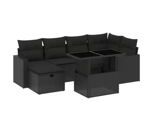 Sofos Komplektas Su Pagalvėlėmis, 7 Dalių, Juodas, Poliratanas