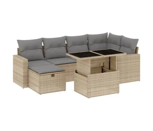 7-Daļīgs Dārza Dīvāna Komplekts, Matrači, Bēša Pe Rotangpalma Vidaxl