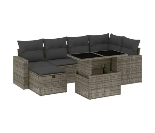 7-Daļīgs Dārza Dīvāna Komplekts, Matrači, Pelēka Pe Rotangpalma Vidaxl