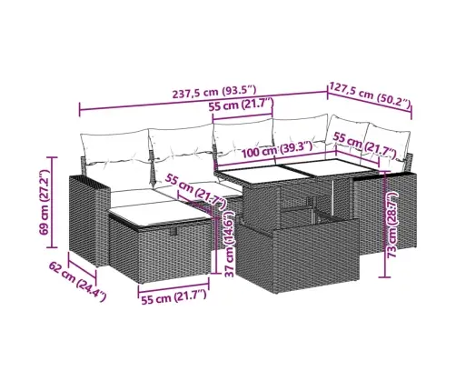 7-Daļīgs Dārza Dīvāna Komplekts, Matrači, Pelēka Pe Rotangpalma Vidaxl