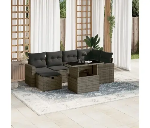 7-Daļīgs Dārza Dīvāna Komplekts, Matrači, Pelēka Pe Rotangpalma Vidaxl