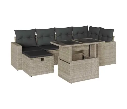 Sofos Komplektas Su Pagalvėlėmis, 7 Dalių, Pilkas, Poliratanas