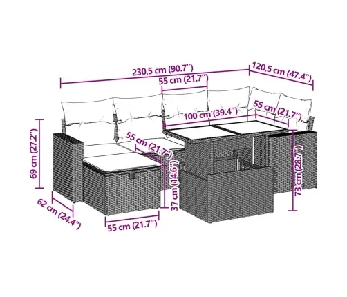 7-Daļīgs Dārza Dīvāna Komplekts,Matrači, Gaiši Pelēka Pe Pinums Vidaxl