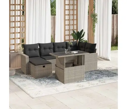 7-Daļīgs Dārza Dīvāna Komplekts,Matrači, Gaiši Pelēka Pe Pinums Vidaxl