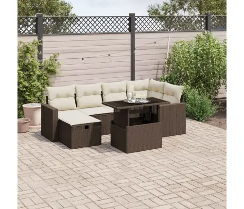 7-Daļīgs Dārza Dīvānu Komplekts, Matrači, Brūna Pe Rotangpalma Vidaxl