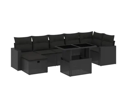 8-Daļīgs Dārza Dīvāna Komplekts, Matrači, Melna Pe Rotangpalma Vidaxl