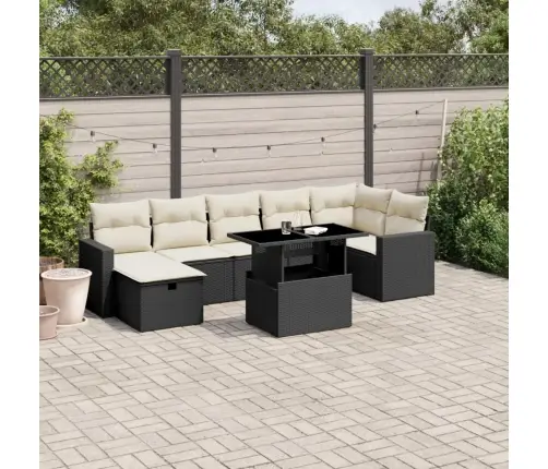 Sofos Komplektas Su Pagalvėlėmis, 8 Dalių, Juodas, Poliratanas