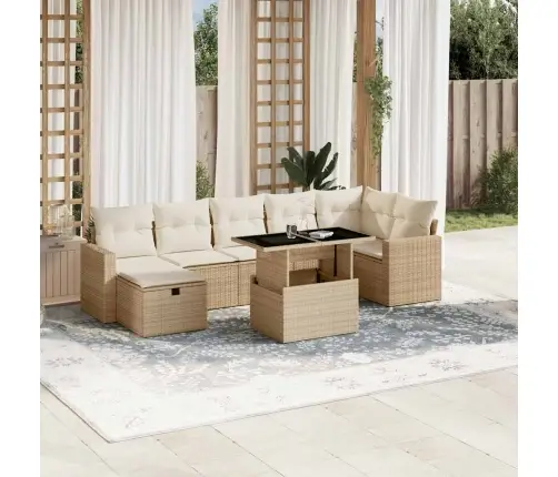 8-Daļīgs Dārza Dīvāna Komplekts, Matrači, Bēša Pe Rotangpalma Vidaxl