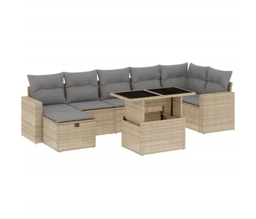 Sofos Komplektas Su Pagalvėlėmis, 8 Dalių, Smėlio, Poliratanas