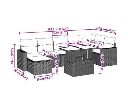 Sofos Komplektas Su Pagalvėlėmis, 8 Dalių, Smėlio, Poliratanas