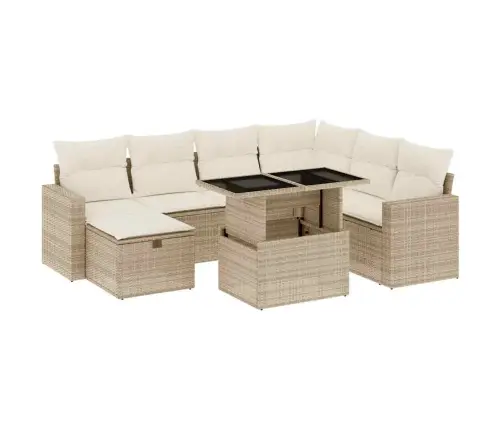 8-Daļīgs Dārza Dīvāna Komplekts, Matrači, Bēša Pe Rotangpalma Vidaxl